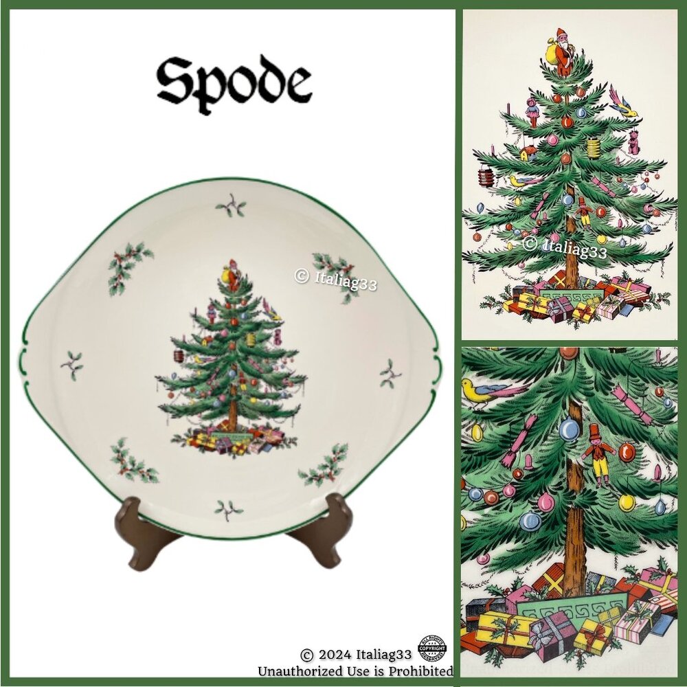Spode Christmas Tree Holiday Cake Platter Oval Serving Tray with Handles Vintage